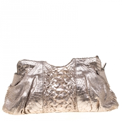 Zagliani Metallic Rose Gold Python Chain Shoulder Bag 