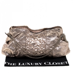 Zagliani Metallic Rose Gold Python Chain Shoulder Bag 