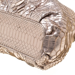 Zagliani Metallic Rose Gold Python Chain Shoulder Bag 