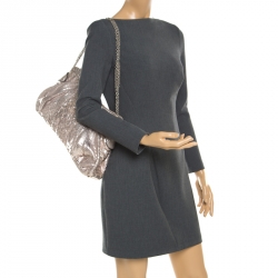 Zagliani Metallic Rose Gold Python Chain Shoulder Bag 