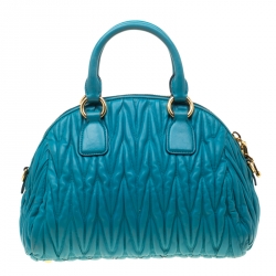 Miu Miu Turquoise Matelasse Leather Satchel