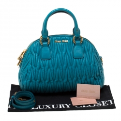 Miu Miu Turquoise Matelasse Leather Satchel