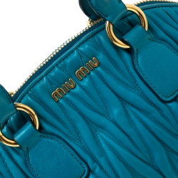 Miu Miu Turquoise Matelasse Leather Satchel