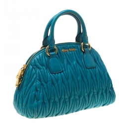 Miu Miu Turquoise Matelasse Leather Satchel