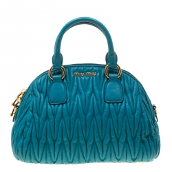 Miu Miu Turquoise Matelasse Leather Satchel