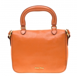 Pre Owned Miu Miu Orange Leather Madras Crossbody Bag