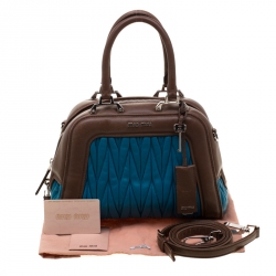 Miu Miu Blue/Brown Matelasse Leather RL107C Satchel