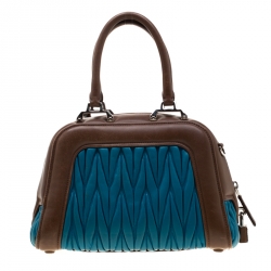Miu Miu Blue/Brown Matelasse Leather RL107C Satchel