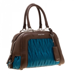 Miu Miu Blue/Brown Matelasse Leather RL107C Satchel