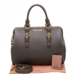 Pre Owned Miu Miu Grey Leather Madras Bowling Bag