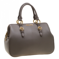 Pre Owned Miu Miu Grey Leather Madras Bowling Bag