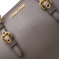 Pre Owned Miu Miu Grey Leather Madras Bowling Bag