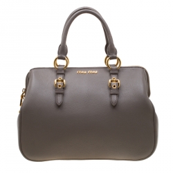 Miu Miu Grey Leather Madras Bowling Bag