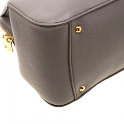 Pre Owned Miu Miu Grey Leather Madras Bowling Bag