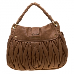 Miu Miu Brown Matelasse Leather Coffer Hobo