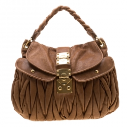 Miu Miu Brown Matelasse Leather Coffer Hobo