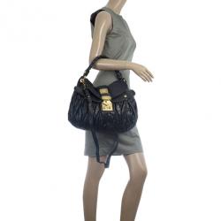 Pre Owned Miu Miu Black Coffer Matelasse Leather Hobo