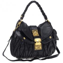 Pre Owned Miu Miu Black Coffer Matelasse Leather Hobo