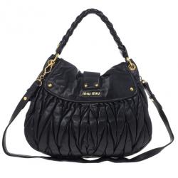 Pre Owned Miu Miu Black Coffer Matelasse Leather Hobo