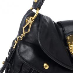Pre Owned Miu Miu Black Coffer Matelasse Leather Hobo