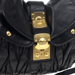 Pre Owned Miu Miu Black Coffer Matelasse Leather Hobo