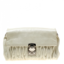 Pre Owned Miu Miu Off-White Matelasse Lux Leather Shoulder Bag