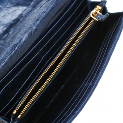 Pre Owned Miu Miu Navy Blue Matelasse Leather Continental Wallet