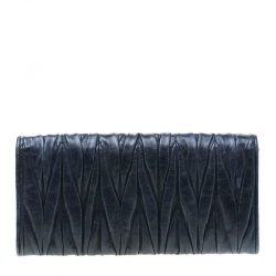 Pre Owned Miu Miu Navy Blue Matelasse Leather Continental Wallet
