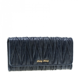 Pre Owned Miu Miu Navy Blue Matelasse Leather Continental Wallet