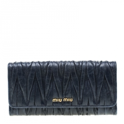 Pre Owned Miu Miu Navy Blue Matelasse Leather Continental Wallet