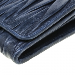Pre Owned Miu Miu Navy Blue Matelasse Leather Continental Wallet