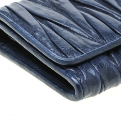 Pre Owned Miu Miu Navy Blue Matelasse Leather Continental Wallet