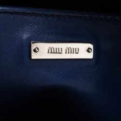 Pre Owned Miu Miu Blue Matelasse Nappa Leather Crystal Tote