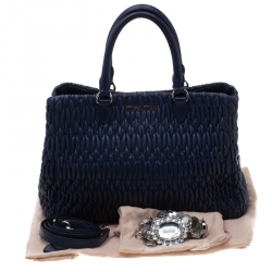 Pre Owned Miu Miu Blue Matelasse Nappa Leather Crystal Tote