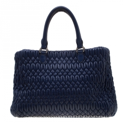 Pre Owned Miu Miu Blue Matelasse Nappa Leather Crystal Tote