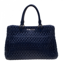 Pre Owned Miu Miu Blue Matelasse Nappa Leather Crystal Tote