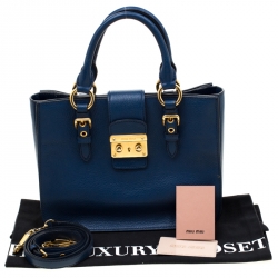 Pre Owned Miu Miu Royal Blue Leather Madras Top Handle Bag