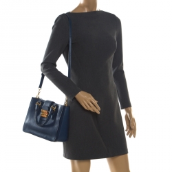 Pre Owned Miu Miu Royal Blue Leather Madras Top Handle Bag