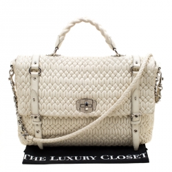 Miu Miu White Matelasse Leather Turn Lock Tote