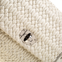 Miu Miu White Matelasse Leather Turn Lock Tote