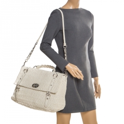 Miu Miu White Matelasse Leather Turn Lock Tote