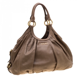 Pre Owned Miu Miu Brown Leather Vitello Sport Hobo Bag  
