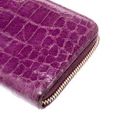 Miu Miu Purple Crocodile Embossed Leather Zip around Wallet