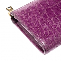 Miu Miu Purple Crocodile Embossed Leather Zip around Wallet