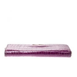 Miu Miu Purple Crocodile Embossed Leather Zip around Wallet