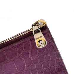 Miu Miu Purple Crocodile Embossed Leather Zip around Wallet