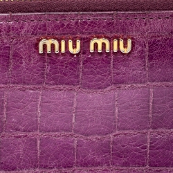 Miu Miu Purple Crocodile Embossed Leather Zip around Wallet