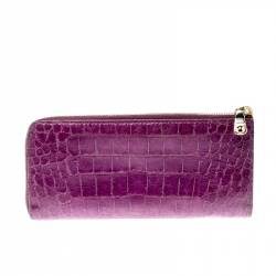 Miu Miu Purple Crocodile Embossed Leather Zip around Wallet