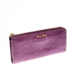 Miu Miu Purple Crocodile Embossed Leather Zip around Wallet