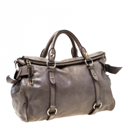 Pre Owned Miu Miu Olive Green Vitello Lux Leather Bow Satchel